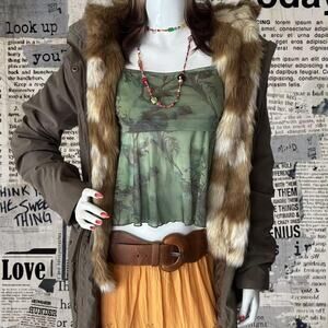 Abercrombie fitch fur lined dark green military inspired parka Sz L